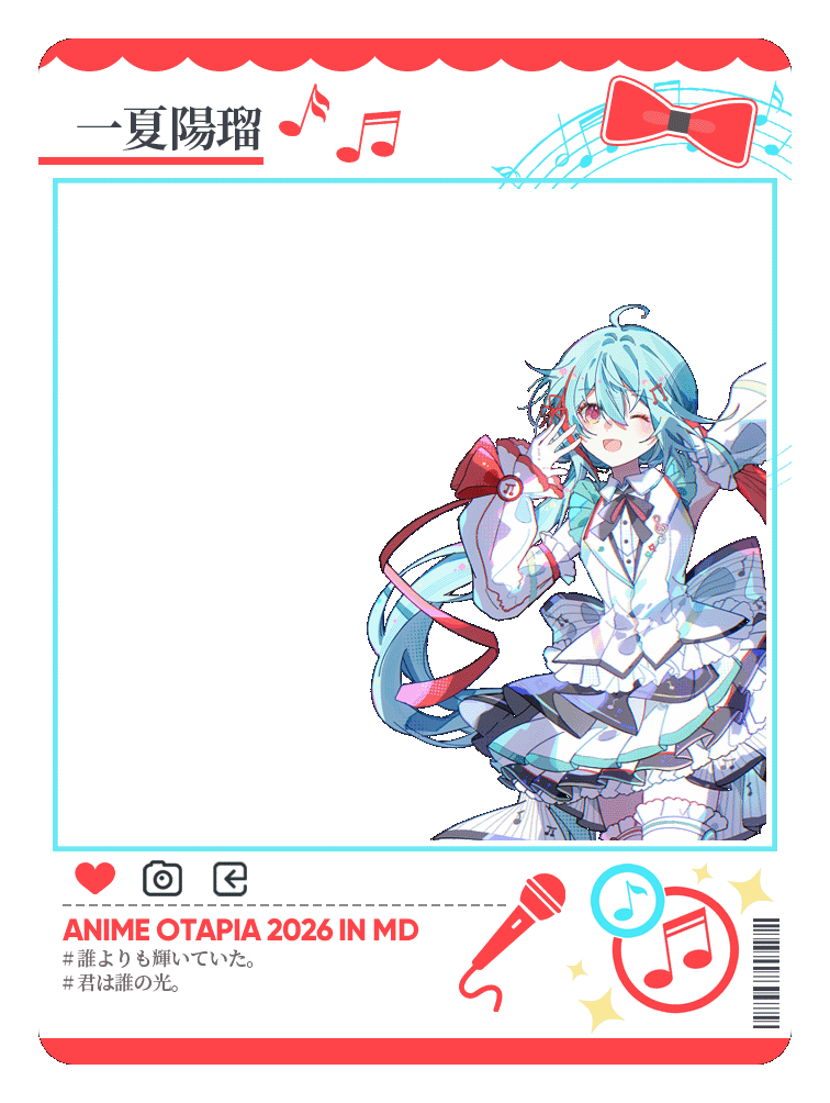 Otapia mascot in a sparkling music-themed editorial frame
